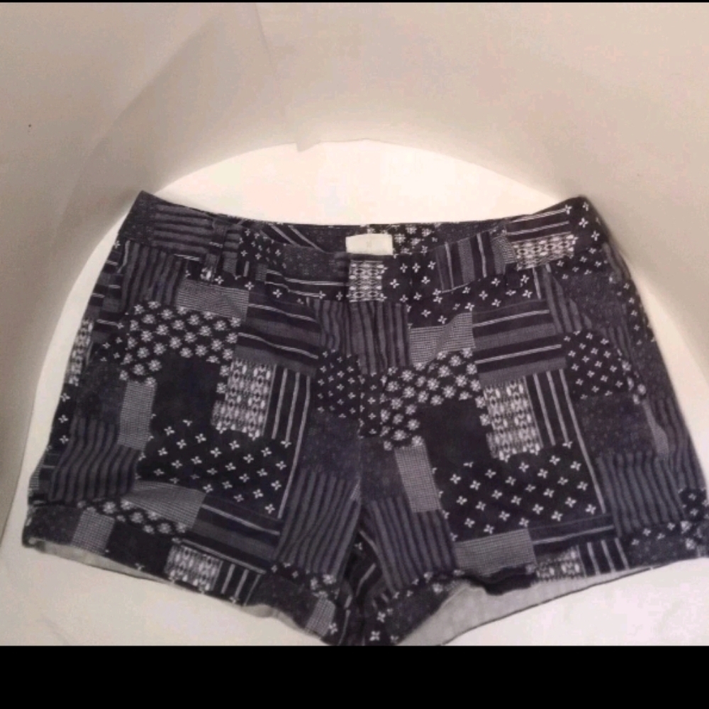 Caslon Patchwork Shorts Blue Denim Knit Cotton Chino Flat Front Casual Size 14